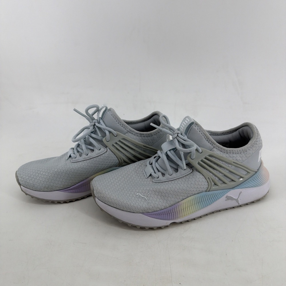 Puma Womens Pacer Future Rainbow Sneakers Grey White Pastel 382723-01 Size 6